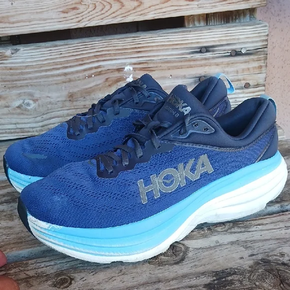 Hoka Bondi 8 Blue and Black Athletic Shoes with Maximalist Cushioning - Picture 10 of 15
